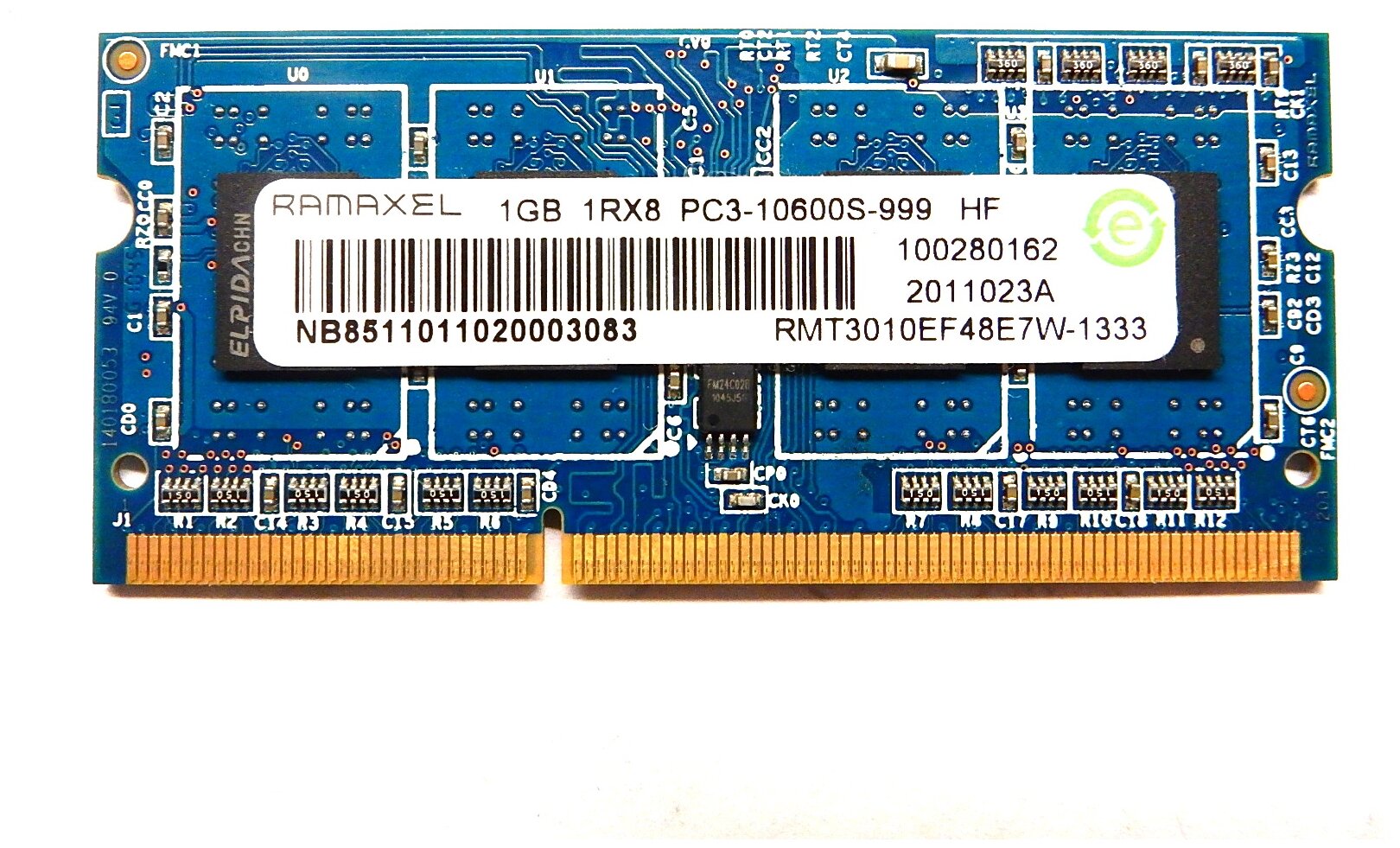 Оперативная память Ramaxel 1 ГБ DDR3 1333 МГц SODIMM CL9 RMT3010EF48E7W-1333