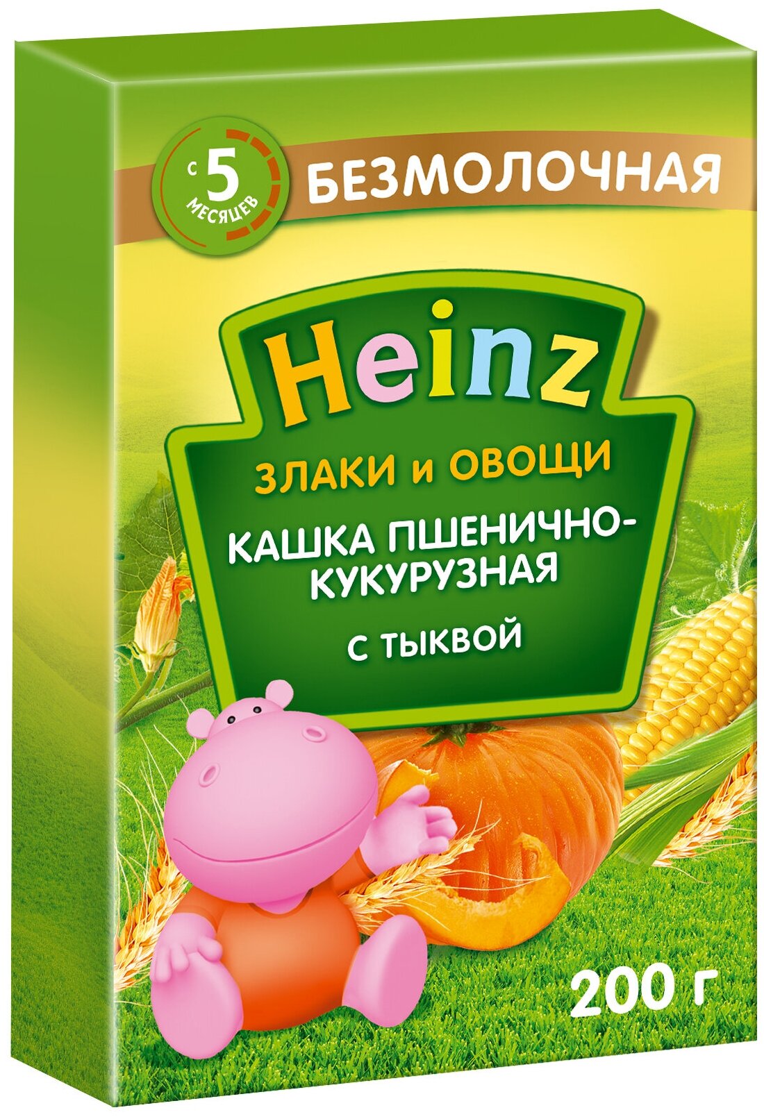 Каша Heinz, безмолочная Злаки и овощи пшенично-кукурузная с тыквой 200 г - фото №2