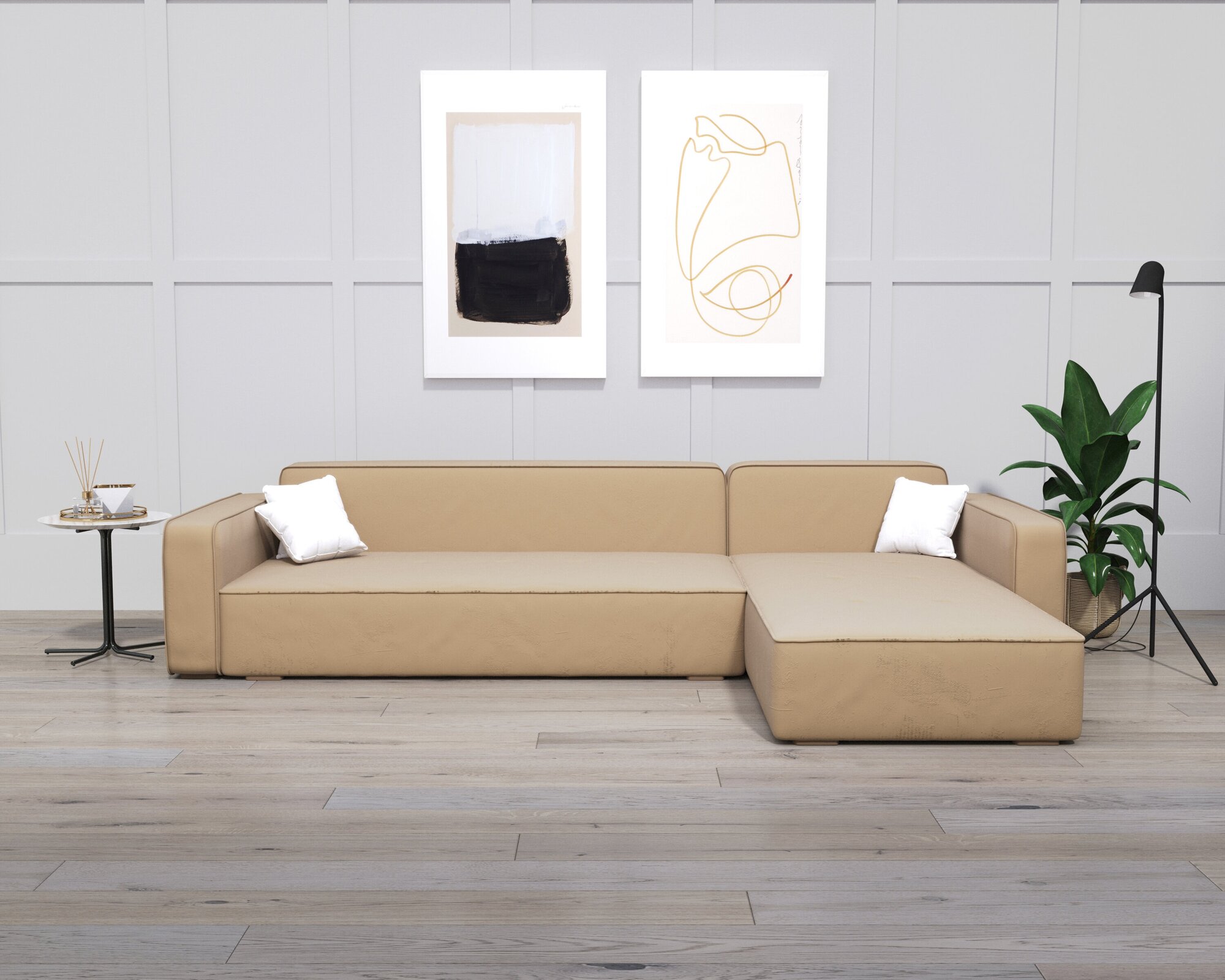 Угловой диван "кинг" 3-x местный с оттоманкой 280x175x110 "нэндо" Velutto 05