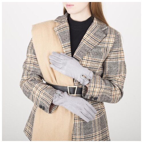 фото Перчатки жен, 23,5 см, безразмер, без утеплителя, манжет бантик, св-серый 5493223 сима-ленд