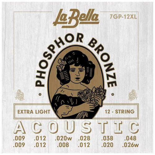 Струны для 12-стр. акустической гитары LA BELLA 7GP-12XL, 12 шт струны для акустической гитары la bella 7gpb phosphor bronze bluegrass 12 56