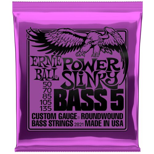 Струны для бас-гитары Ernie Ball Nickel Wound Bass Power Slinky 5 (50-70-85-105-135), P02821 ernie ball 2832 nickel wound slinky regular 50 105 струны для бас гитары