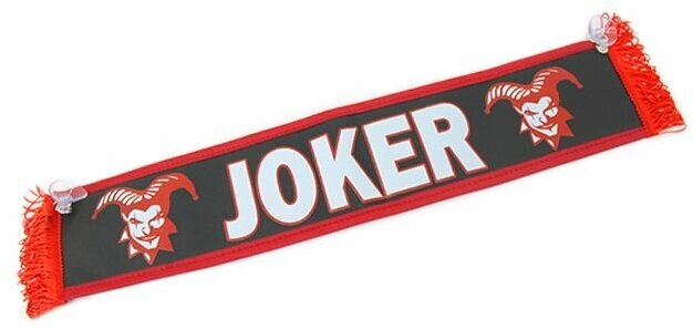 Вымпел прямой (10 x50) экокожа с надписью JOKER / Пустой (черный + красная бахрома)