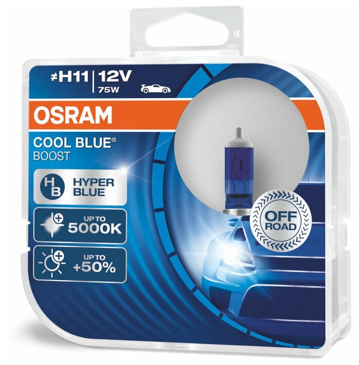 Лампа галогенная Osram H11 80W PGJ19-2 +50% Cool Blue Boost 5000K, 2шт, 12V, 62211CBB2