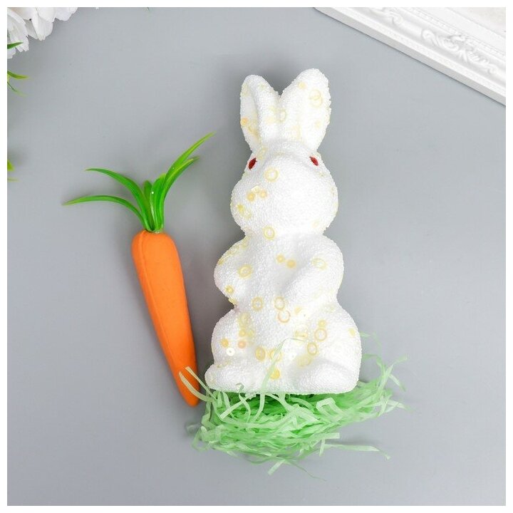 Декор "Кролик в посыпке с морковкой и травкой" набор 15 см - фотография № 1