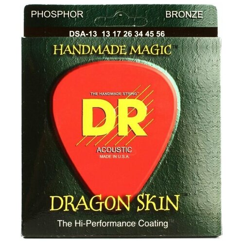 DR Strings DSA-13 Струны для акустической гитары DragonSkin Acoustic 13-56 Medium-Heavy, с покрытие