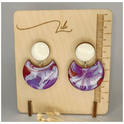 Серьги пусеты , фиолетовый, белый