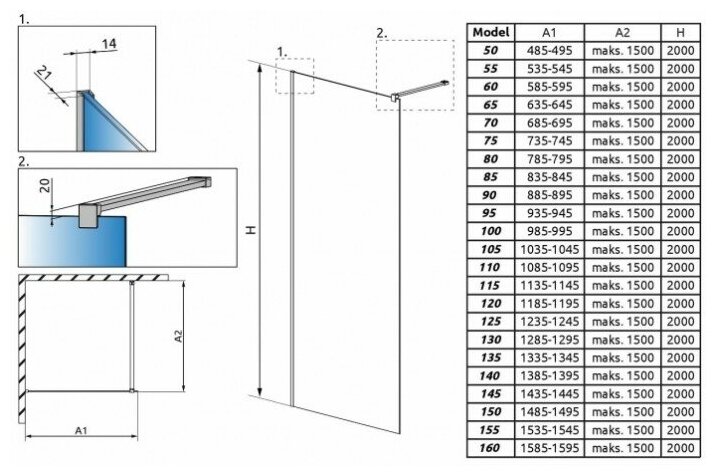 Душевая перегородка Walk-in (свободный вход) Radaway Modo New II 130 x 2000 - фотография № 5