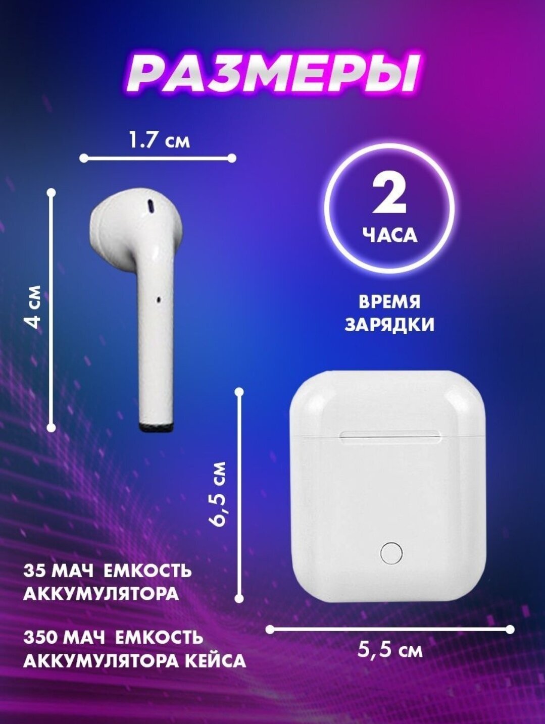 Беспроводные наушники TWS I12 / Bluetooth 5.0 для Андроиид и Эпл / Белые