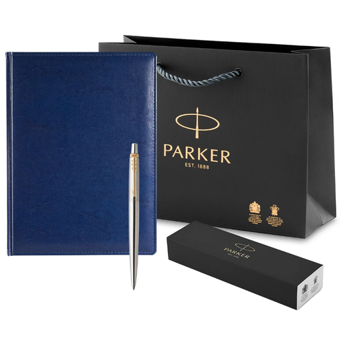 фото Подарочный набор parker ежедневник синий и шариковая ручка parker jotter essential steel gt