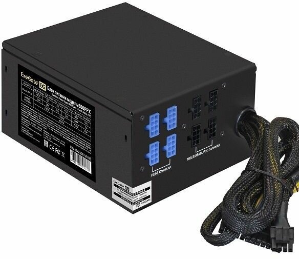 Блок питания 650W ExeGate 650PPX (ATX, APFC, КПД 80% (80 PLUS), 14cm fan, 24pin, 2x(4+4)pin, 4xPCI-E, 6xSATA, 4xIDE, Cable Management, black, RTL) EX259612RUS