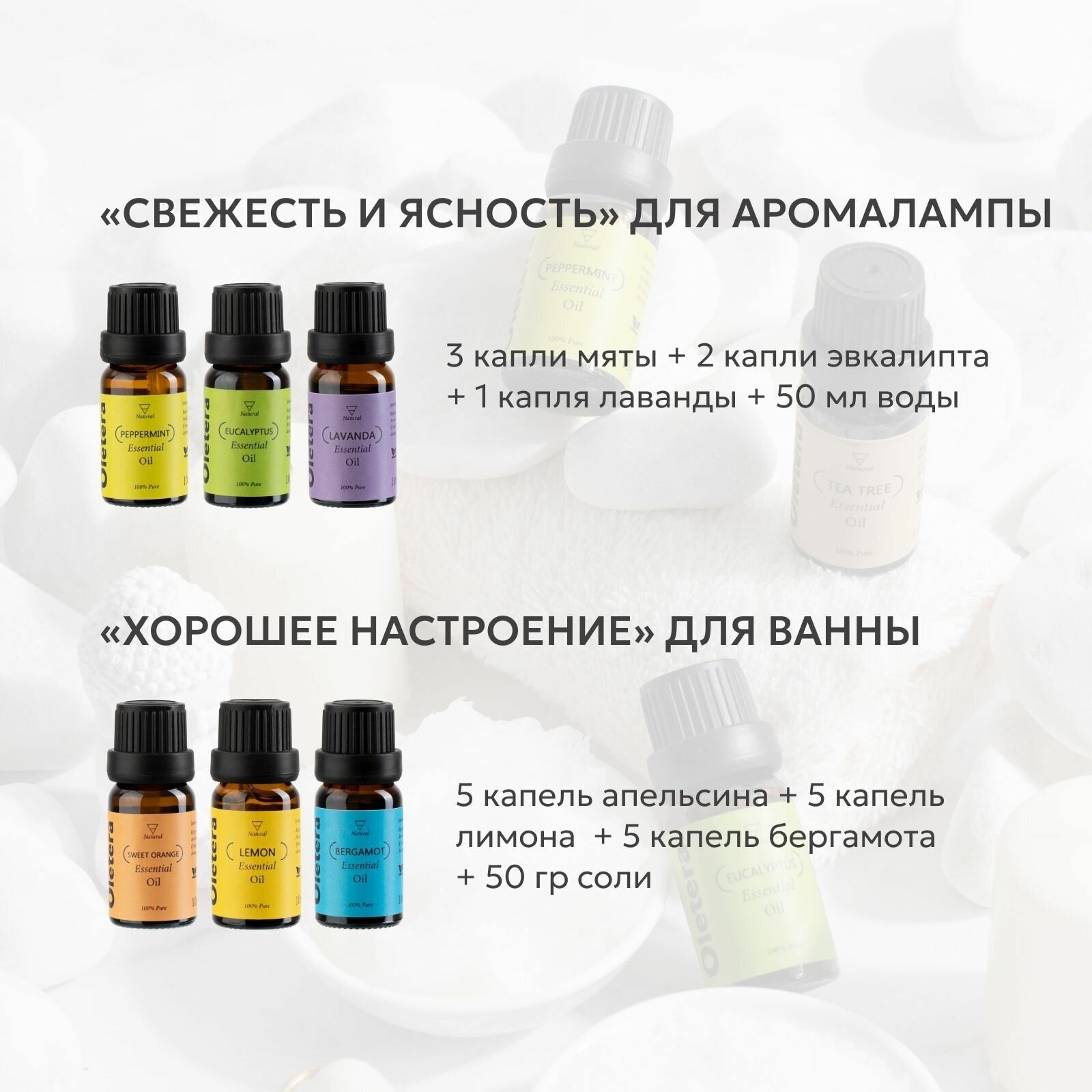 Эфирное масло Essential Oil / Набор натуральных эфирных масел из 12 ароматов по 10 мл / 100% эфирные масла для тела, кожи, для дома, бани, для сна.