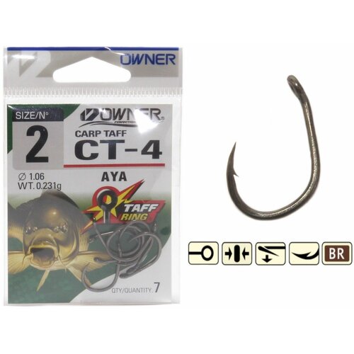 Крючок рыболовный OWNER AYA CARP TAFF CT-4 №6 SG (уп.8шт) owner крючок carp taff d rig w ct 1 teflon 4 4шт