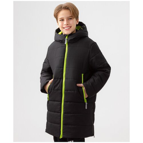 Пальто демисезонное с функциональными боковыми разрезами на молнии черное Button Blue, для мальчиков, размер 134, мод 123BBBJC45020800