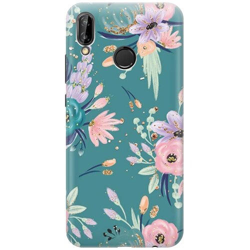 фото Re:paчехол - накладка artcolor для huawei p20 lite с принтом "цветы и золотые блестки"