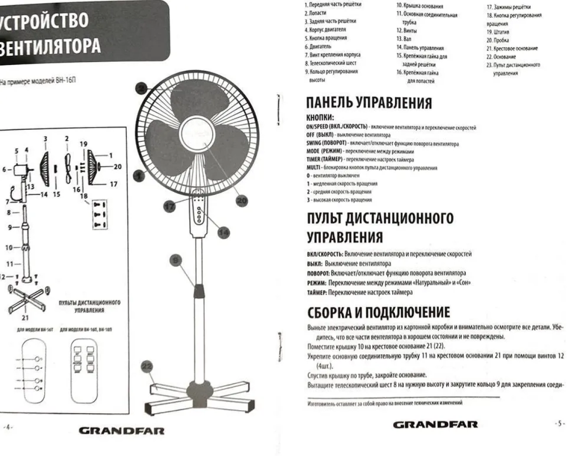 Вентилятор напольный Granfar BH16 синий - фотография № 5