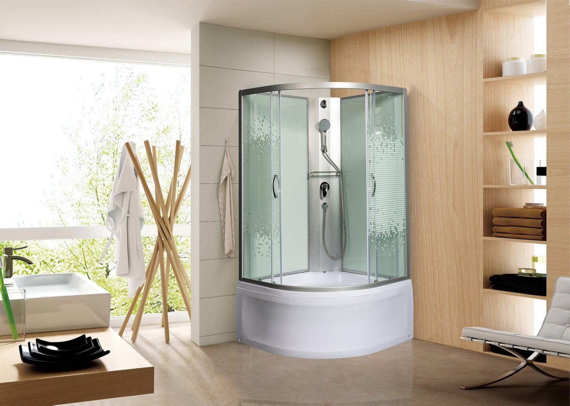 фото Мономах Б/К 90/44 С МЗ Душевая кабина, б/крыши, 900*900*440, полукруг