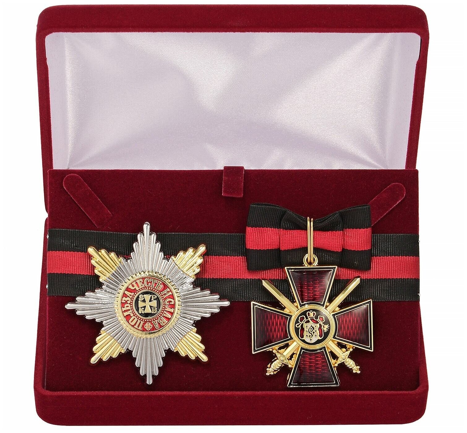 Знак и звезда ордена Святого князя Владимира в подарочном футляре, сувенирные муляжи Царской России