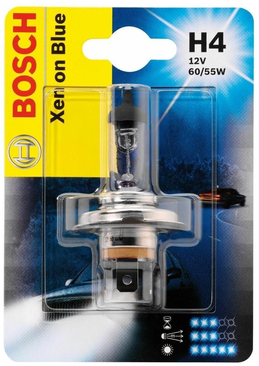 Лампа автомобильная галогенная Bosch Xenon Blue 1987301010 H4 12v 60/55W P43t 1 шт.