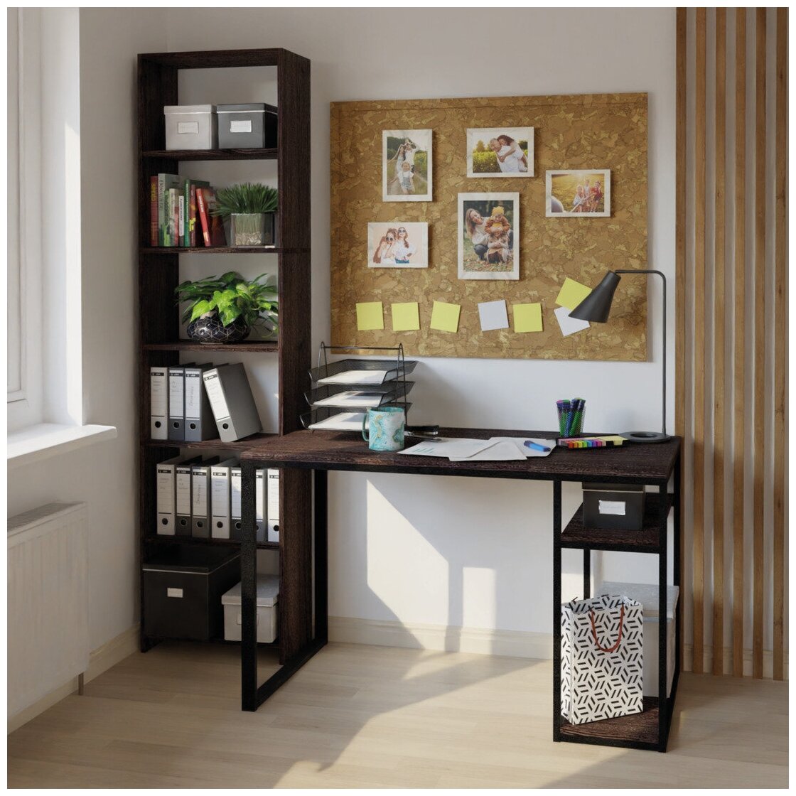 Стол письменный с полкой, темно-коричневый, компьютерный, офисный, лофт, 120x60x75 см, BRAUN loft, Гростат