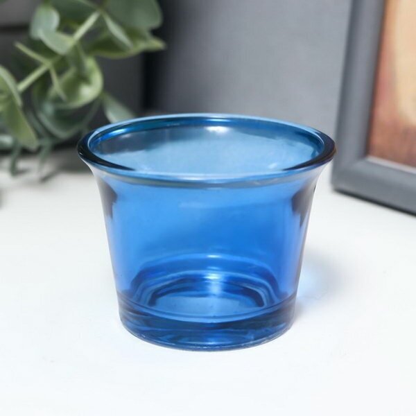 Подсвечник стекло на 1 свечу "Глянец" синий 4,7х6,2х6,2 см - фотография № 1