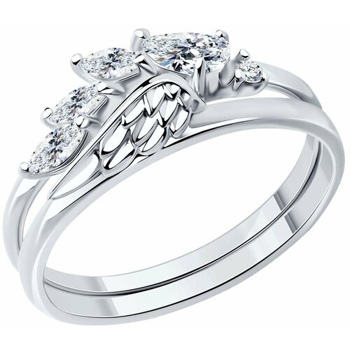 Кольцо Diamant online, серебро, 925 проба, фианит, размер 17.5