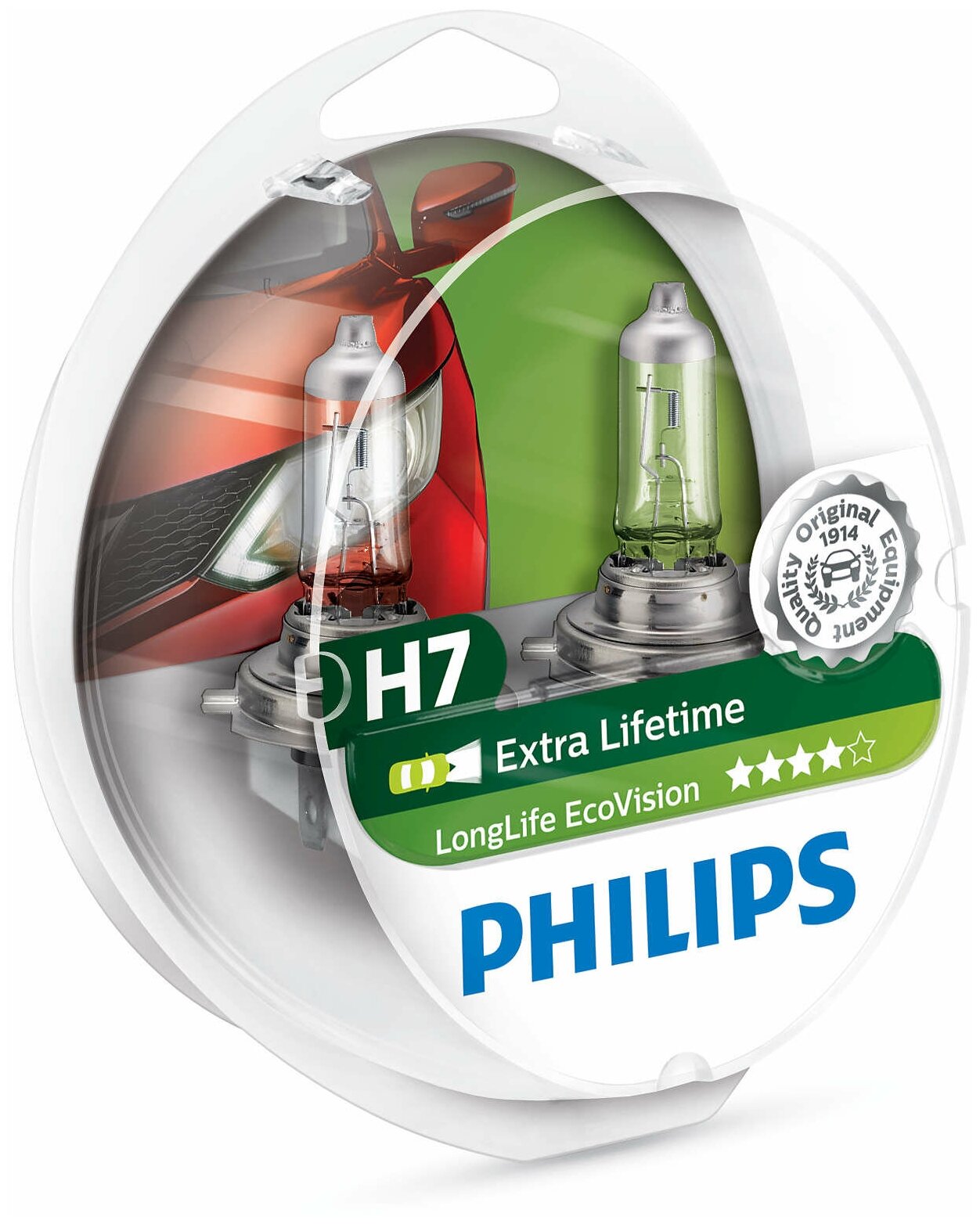 Лампа автомобильная галогенная Philips LongLife EcoVision 12972LLECOS2 H7 12V 55W PX26d 3100K 2 шт.