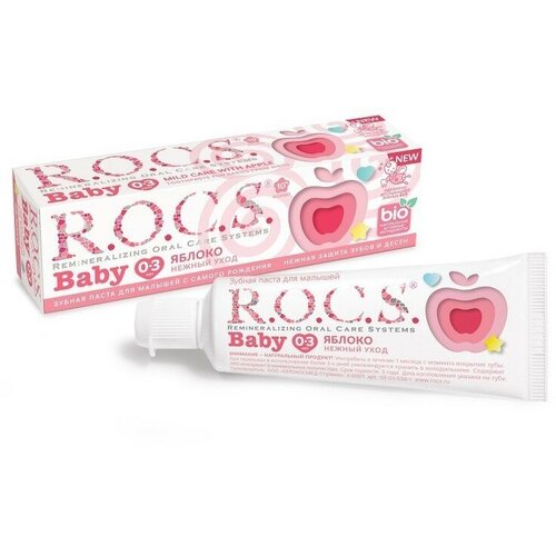 ROCS Baby зубная паста для малышей Нежный уход яблоко 45г revyline rl 025 baby электрическая з щ розовая подарок rocs baby зубная паста для малышей нежный уход яблоко 45 гр