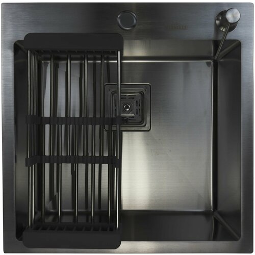 Мойка из нержавеющей стали SIRIUSLINE Premium 50х50 (в комплекте с коландером, врезным дозатором, и сифоном), квадратный выпуск, толщина стали 3 мм