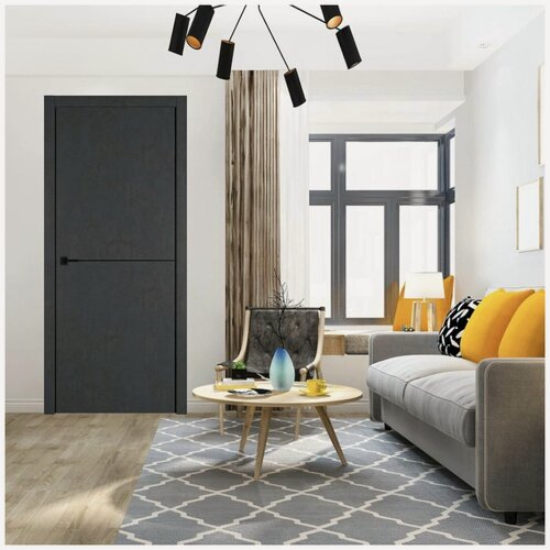 Изображение товара Межкомнатная дверь У1 темный бетон черная кромка (запил 1) 800х2000 мм (комплект)