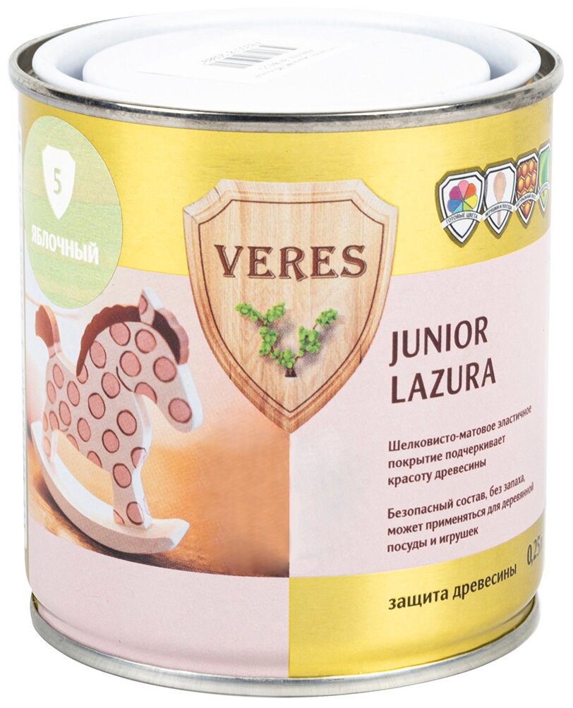 Водозащитная пропитка VERES Junior Lazura, 0.25 л, №5 Яблочный