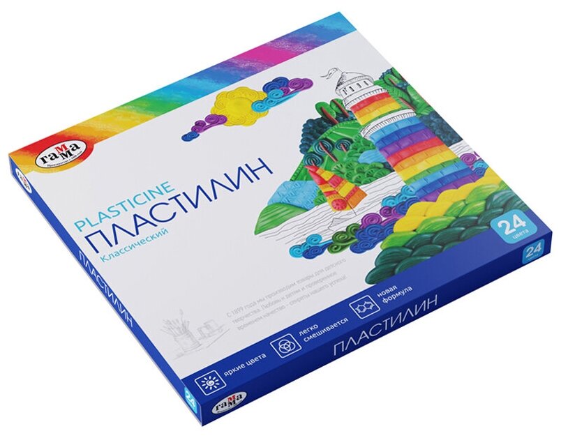 Пластилин Гамма "Классический", 24 цвета, 480г, со стеком, картон. упаковка (2шт)