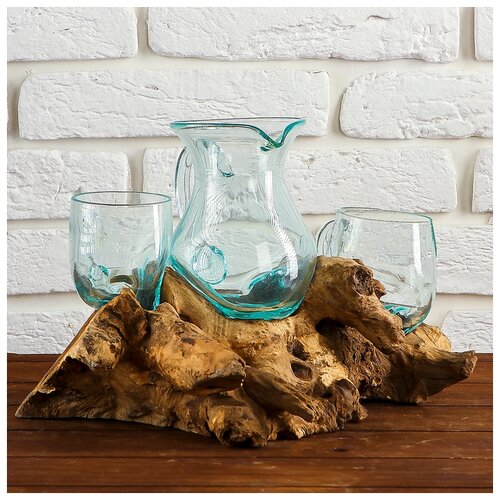 фото Графин и 2 кружки на дереве"сияние" 30х35х15 см 3369807 . сима-ленд