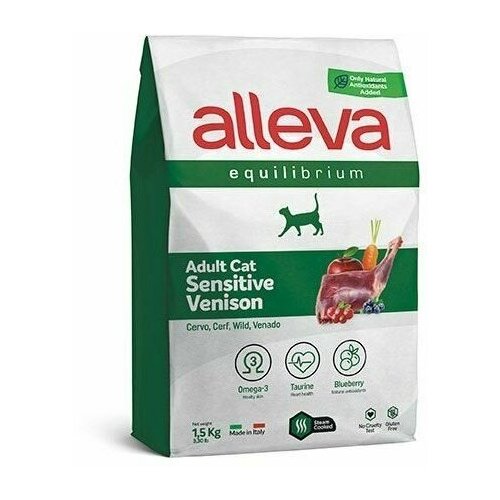 Корм Аллева Эквилибриум Сенситив для взрослых кошек, с олениной, 1,5 кг