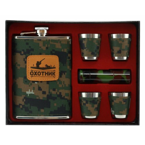 Мужской подарочный набор фляжка со 4 стопками фонарик 1110₽