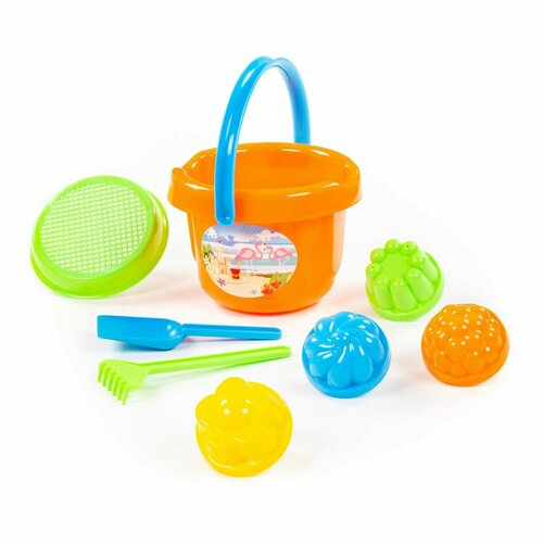 Набор для игры в песке 10 ведро большое ситечко лопатка грабельки 4 формочки 701₽