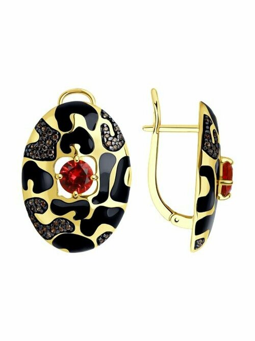 Серьги DS Jewelry, серебро, 925 проба, родирование, эмаль, рубеллит, фианит, черный