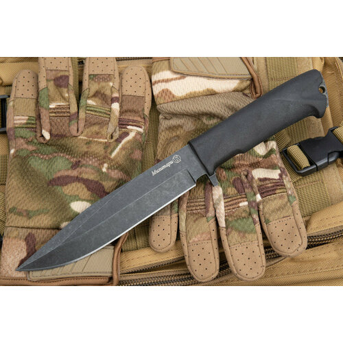 Нож Милитари (AUS-8, stonewash черный, эластрон) нож линь aus 8 stonewash серый эластрон