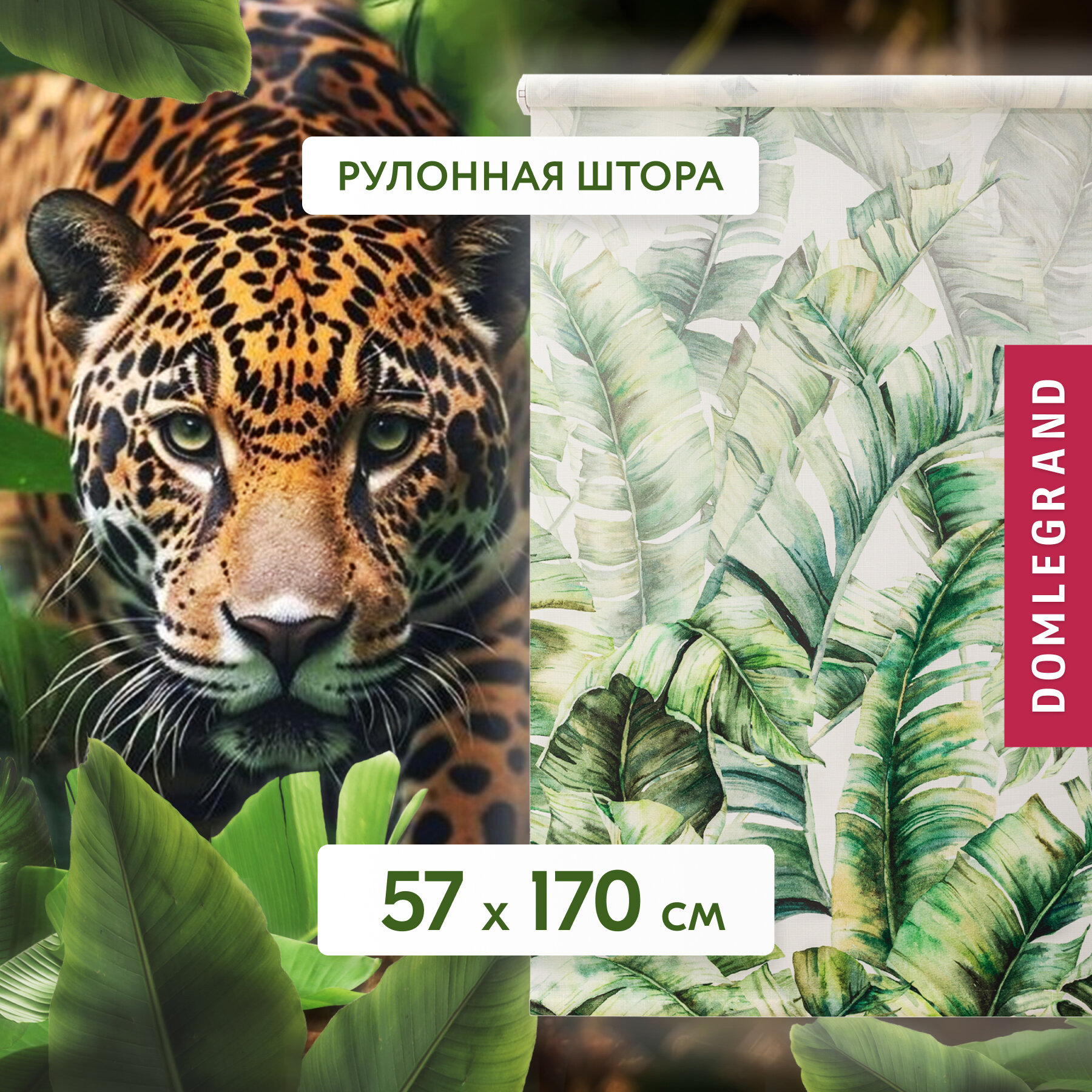 Рулонные шторы джунгли 57 на 170 см не блэкаут / Рулонные шторы на окна блэкаут / Жалюзи на окна / Шторы не блэкаут