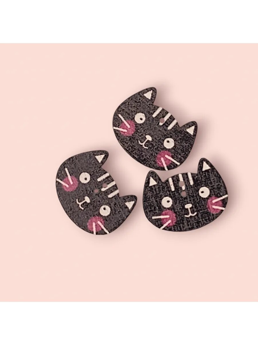 Пуговица детская деревянная котик — фото 1