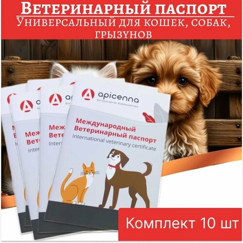 Комплект Ветеринарный паспорт универсальный для кошек, собак, грызунов, 10 штук