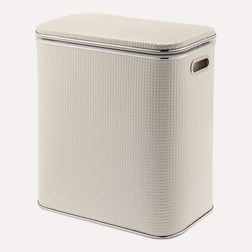 Изображение товара Корзина для белья малая Пирамиды белая экокожа, кант хром, Geralis, 50 л