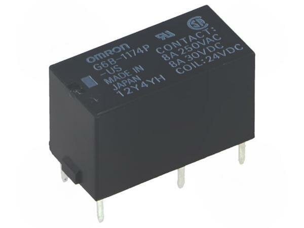 Реле OMRON G6B-1174P-US-24DC, электромагнитное, SPST-NO, 24 В DC, 8 A/250 В АС, черный, 1 шт