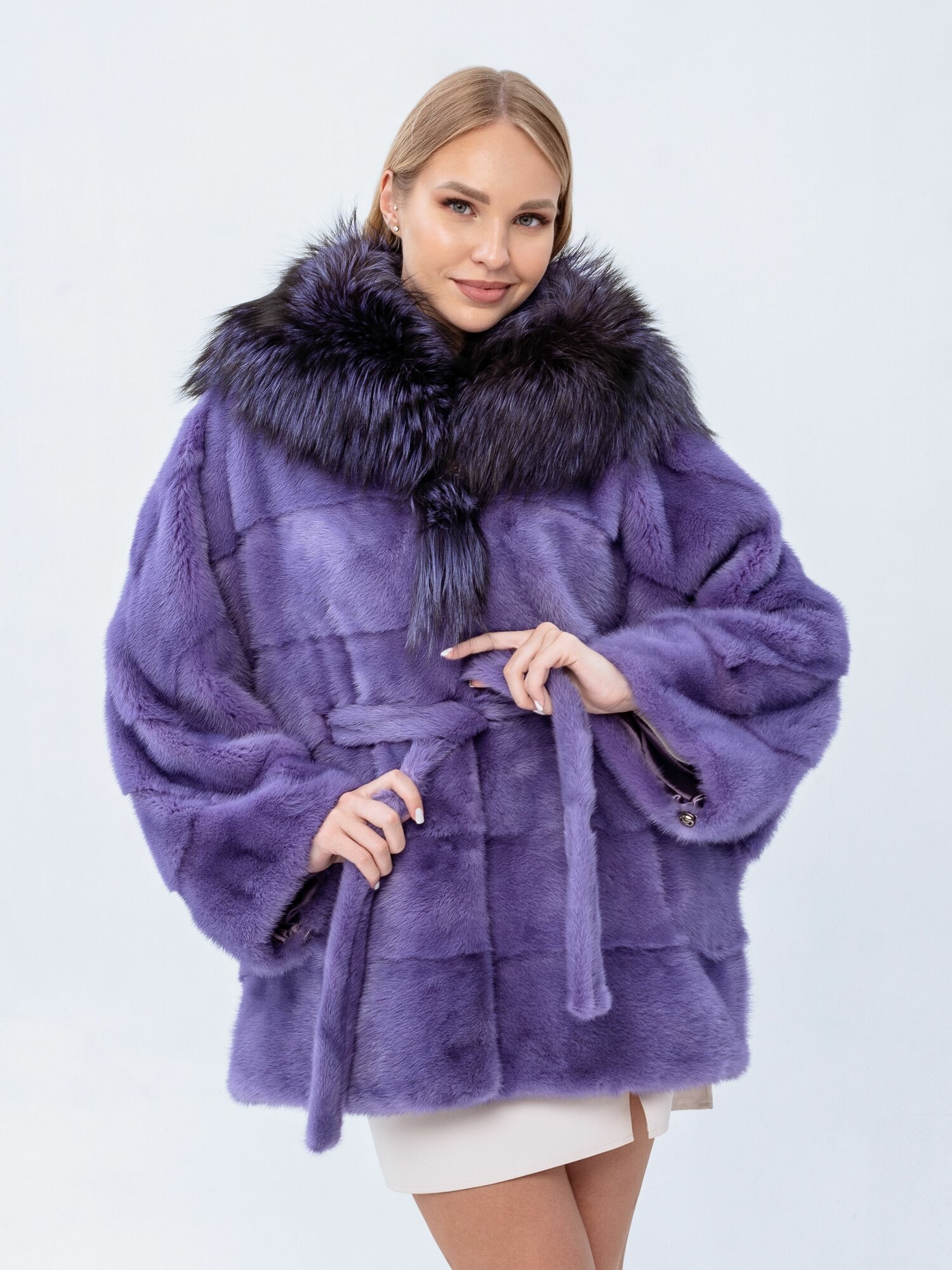 Шуба Норковый рай Кимоно, размер 42-54, фиолетовый