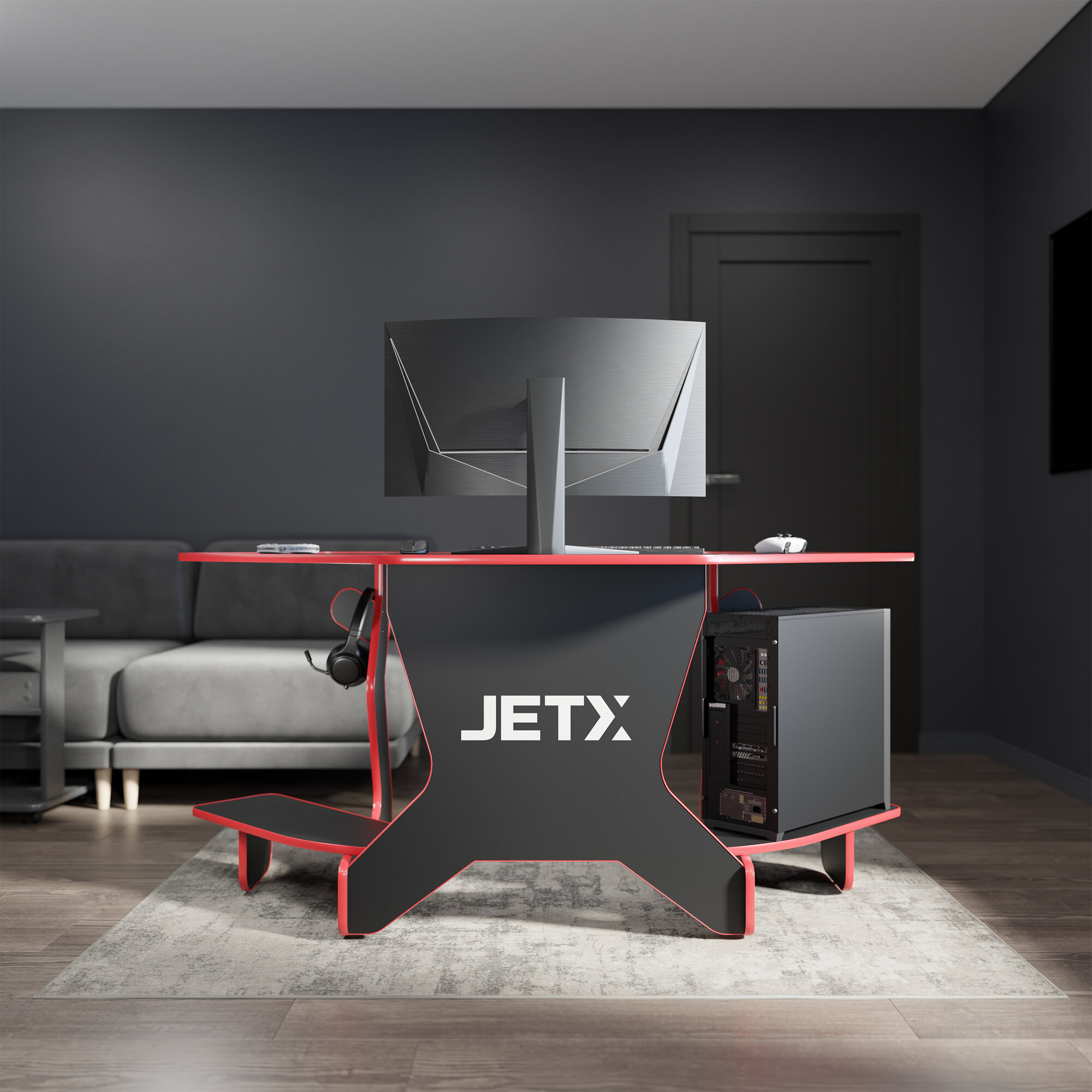 Игровой угловой компьютерный cтол VMMGAME JETX DARK RED — фото 1