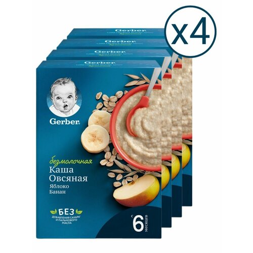фото Каша сухая безмолочная gerber овсяная банан-яблоко с 6 месяцев 180 г 4 шт