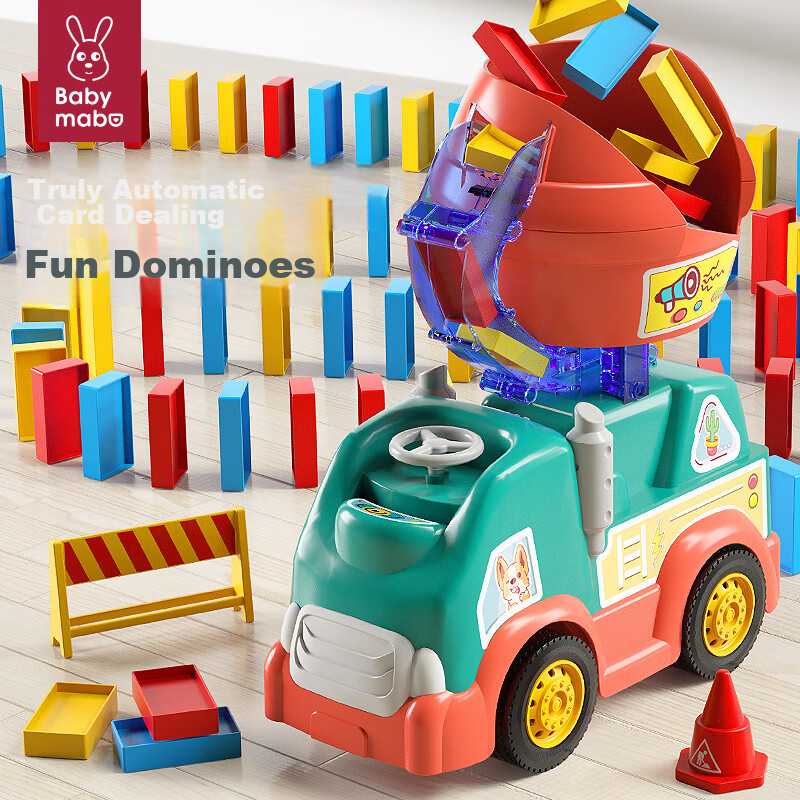 Mabao Shabao Children's Domino Train, Automatic Drop Construction Vehicles, Toy Cars, Building Blocks, Toys for Boys And Girls, Gift