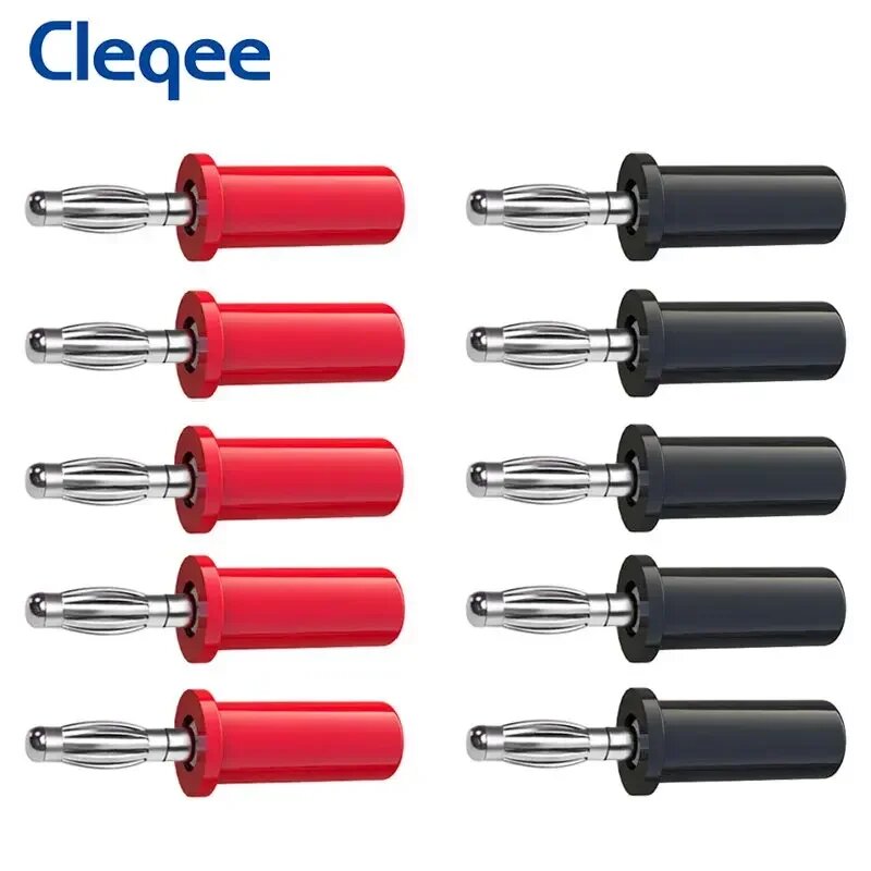 Cleqee 10 шт. P3001P 4 мм медный Банановый штекер Штабелируемый разъем сварного типа для динамиков тестовые зонды разъемы, red black 10pcs