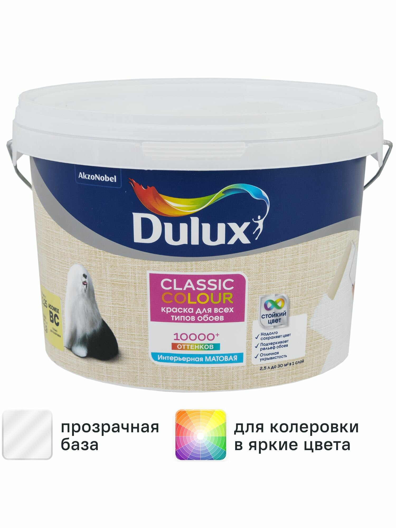 Краска для обоев Classic Colour матовая прозрачная база BC 225 л