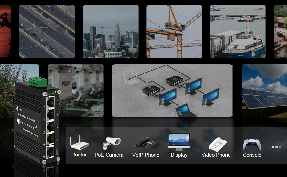 Миниатюрный промышленный гигабитный коммутатор с 5 Port RJ45 10/100/1000Mbps Ethernet Switch (-40 до 167 ºF) 10Gbps